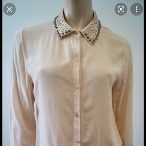 Scotch & Soda Pale Pink Gun Metal Stud Collar Blouse Shirt